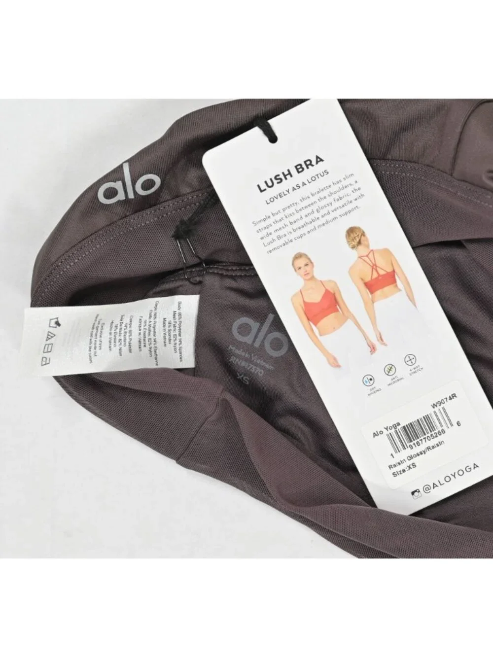 ALO Yoga Lush Bra W9074R in Raisin Glossy/Raisin